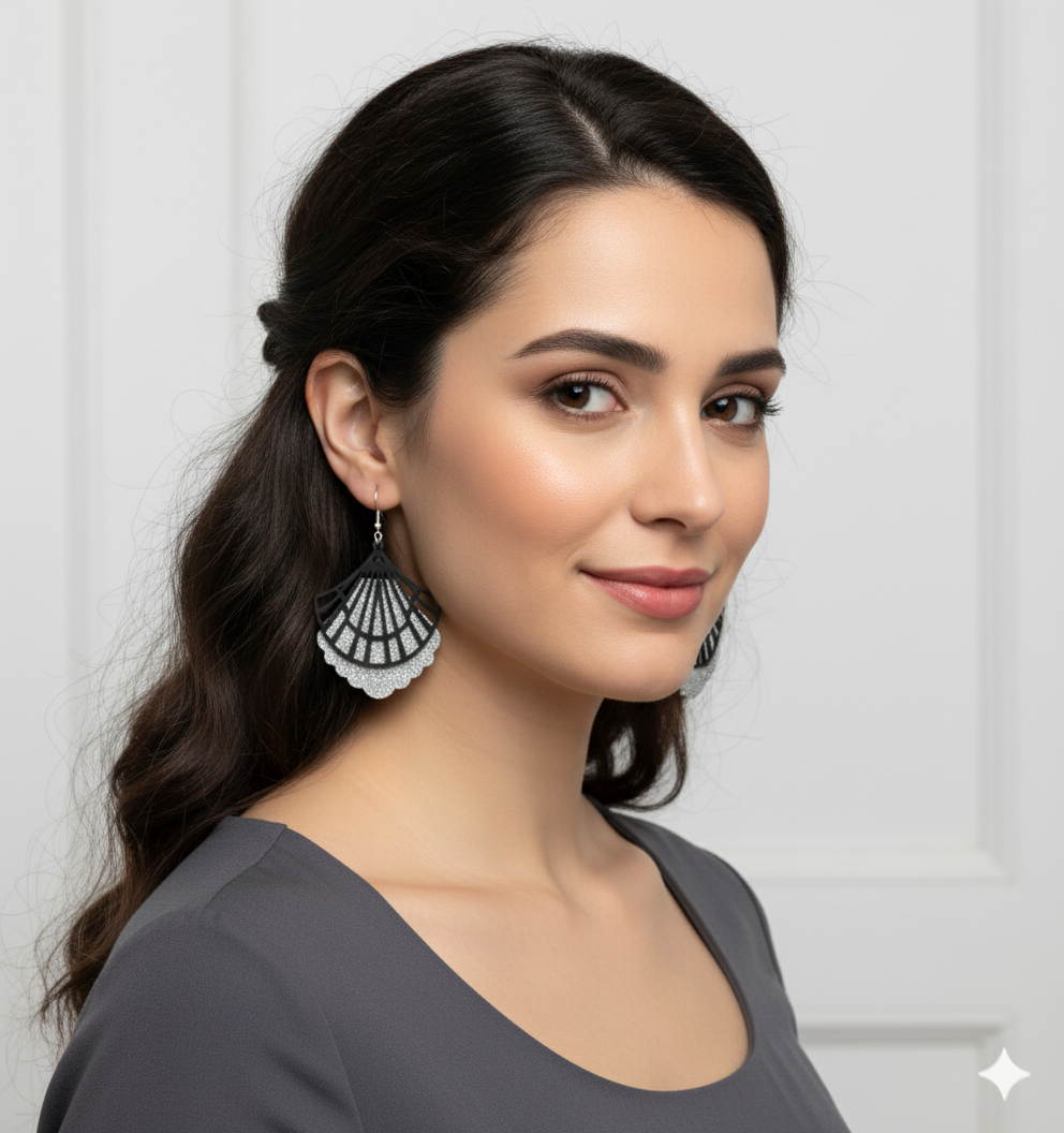 Silver Glimmer Fan Earrings