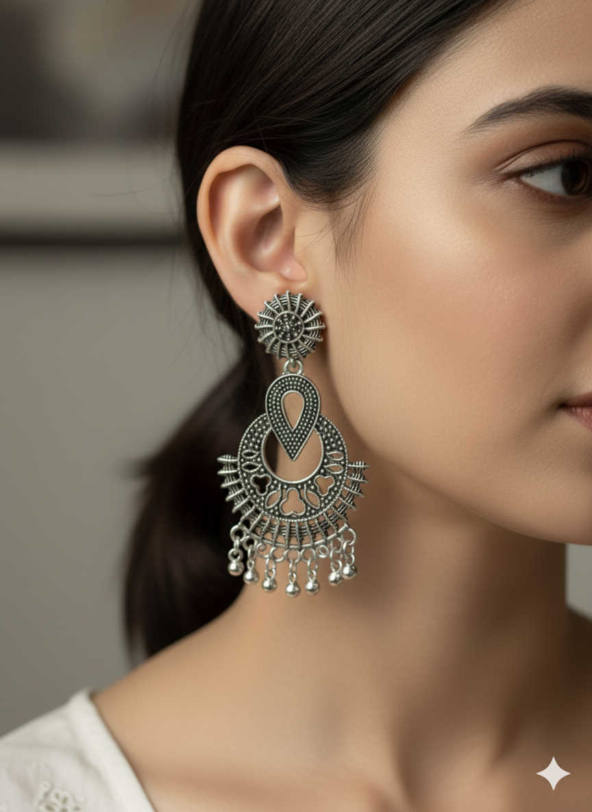 Silver-Toned Oxidized Jhumka Earrings