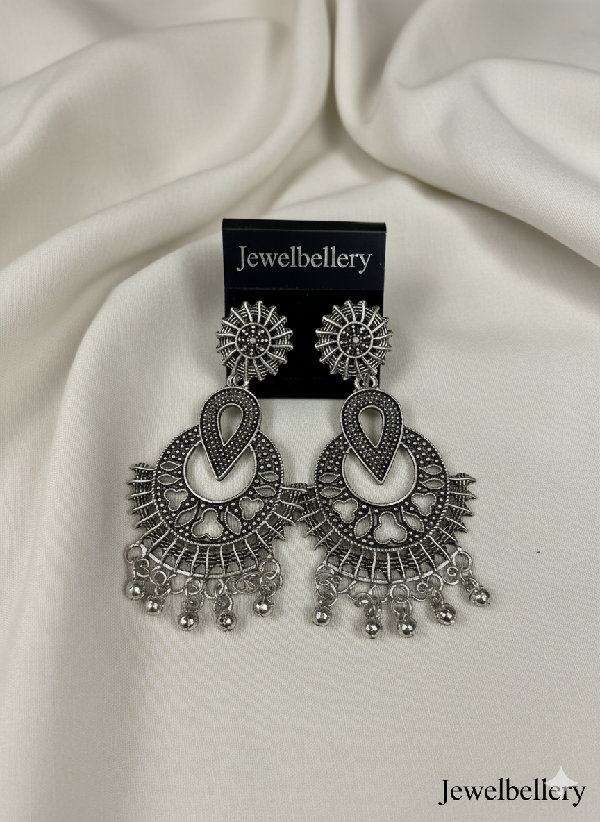 Silver-Toned Oxidized Jhumka Earrings