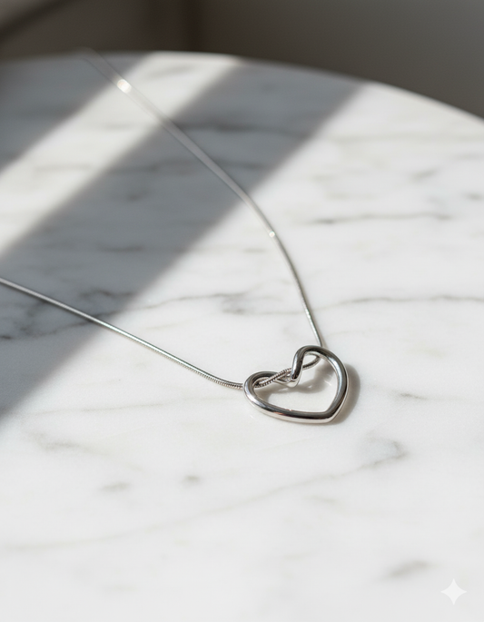 Silver Heart Knot Necklace