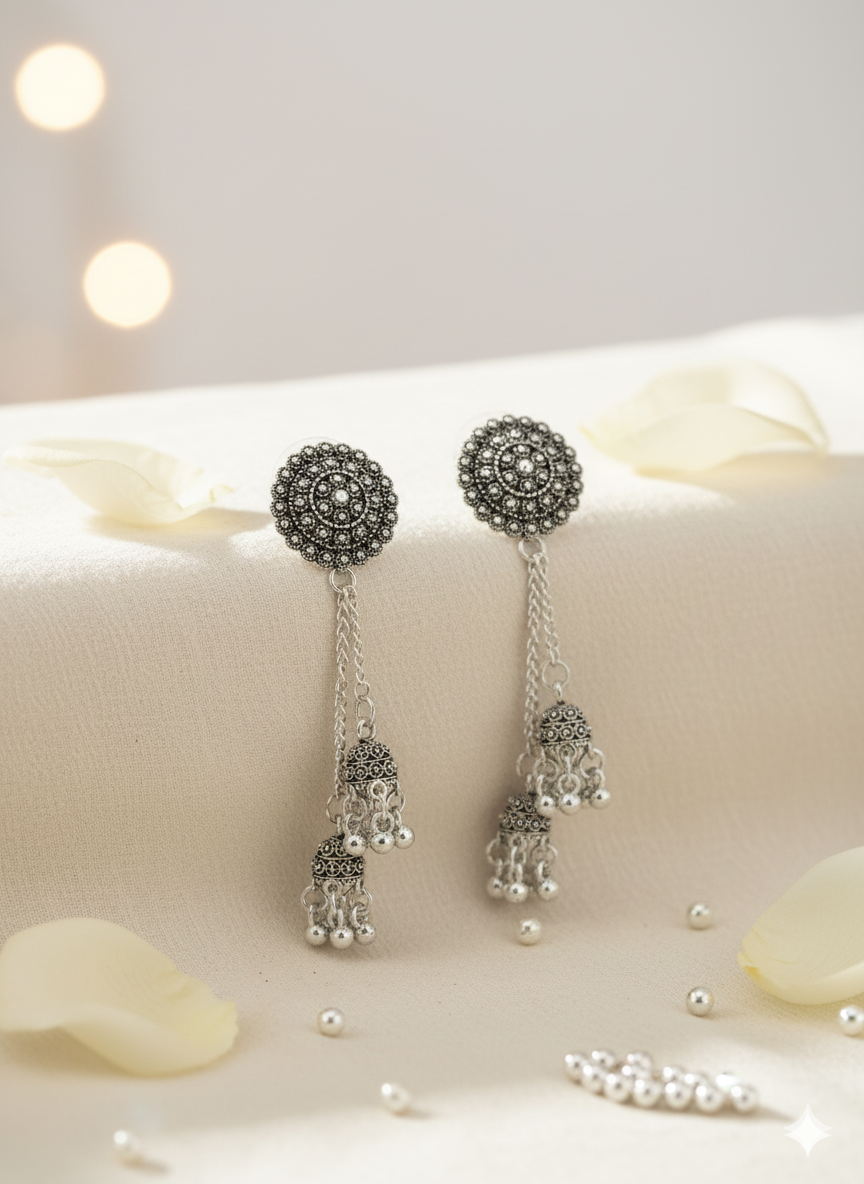 Elegant Oxidized Silver Jhumkas