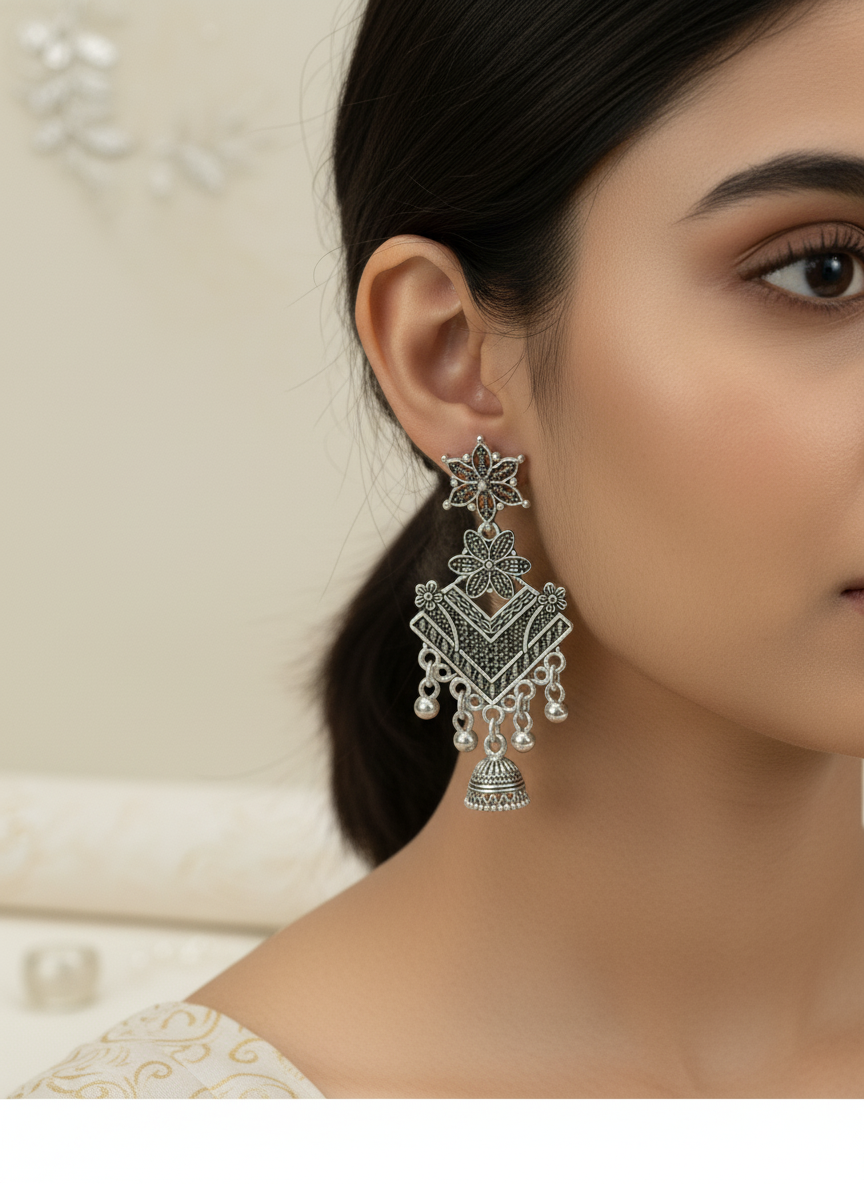 Silver Tone Cubic Zirconia Drop Earrings.