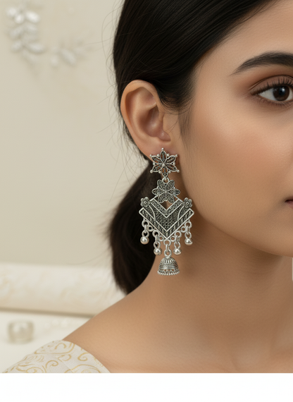 Silver Tone Cubic Zirconia Drop Earrings.